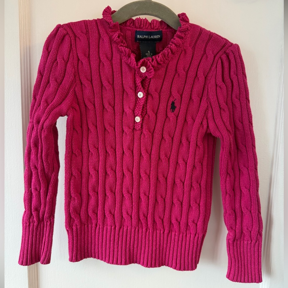 Ralph Lauren Fuchsia Cable Knit Cardigan for girl size 4
